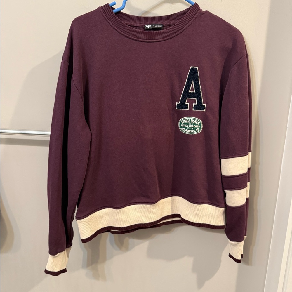 Zara Burgundy Sweater with Cream Details